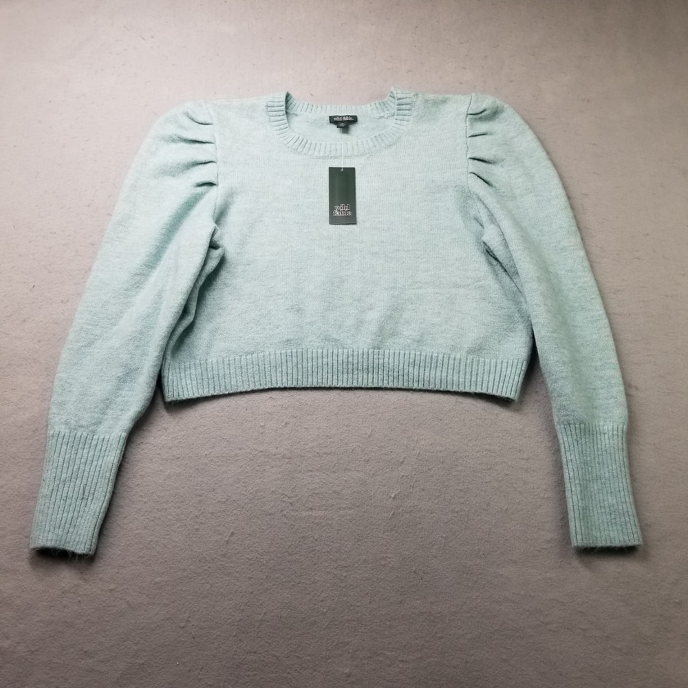 Wild Fable Sweater Womens Size XXL Sea Green Knit Acrylic Cropped Puff Sleeves
